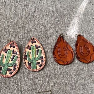 Cactus and Horseshoe Leather Earrings